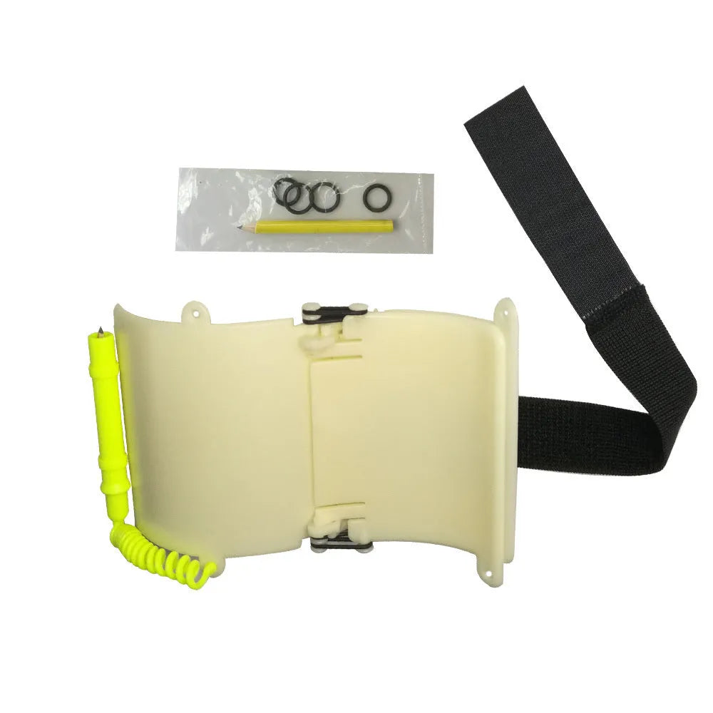 White luminous ABS wrist writing board for underwater diving communication with pencil and spare O-ring