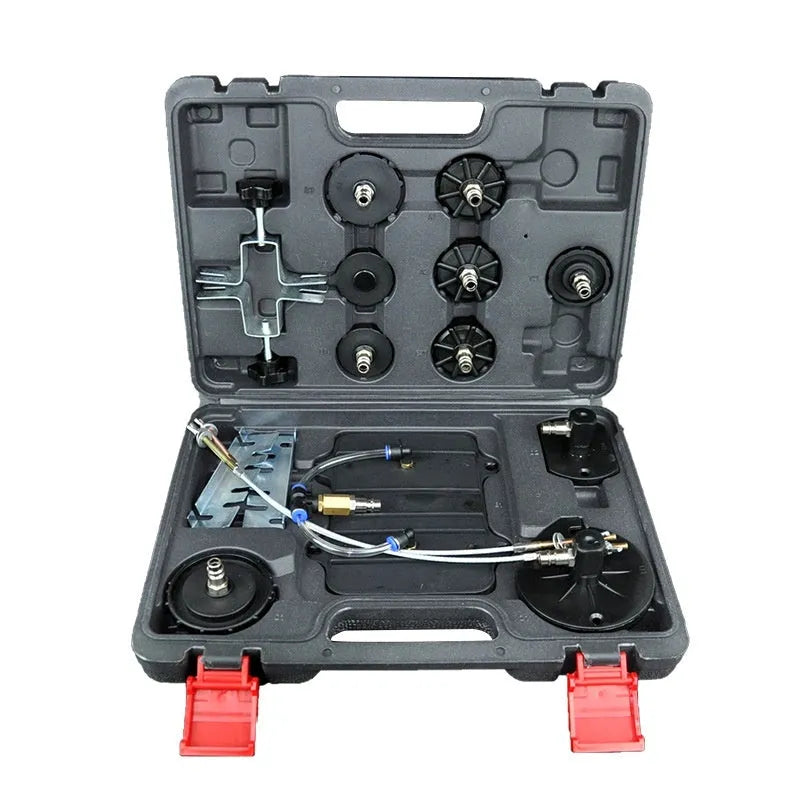 Pneumatic brake fluid replacement machine with 10 litre tank and manual pressure control gauge