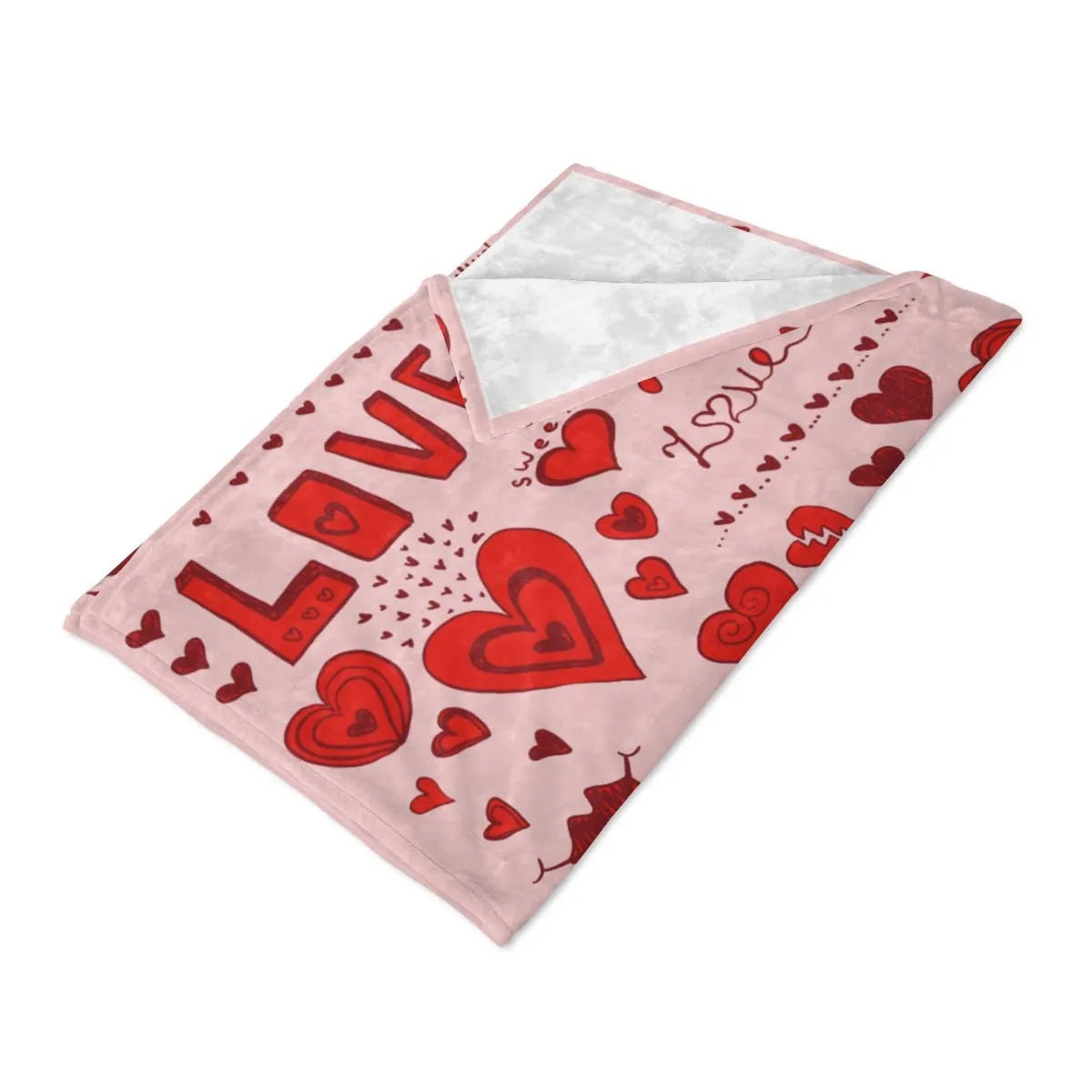 Heart print polyester fibre blanket in three sizes 100x150cm, 130x150cm and 150x200cm