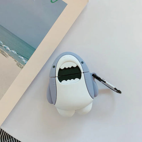 Coloured silicone protective cover with shark design for Apple AirPods 1 and 2 charging case.