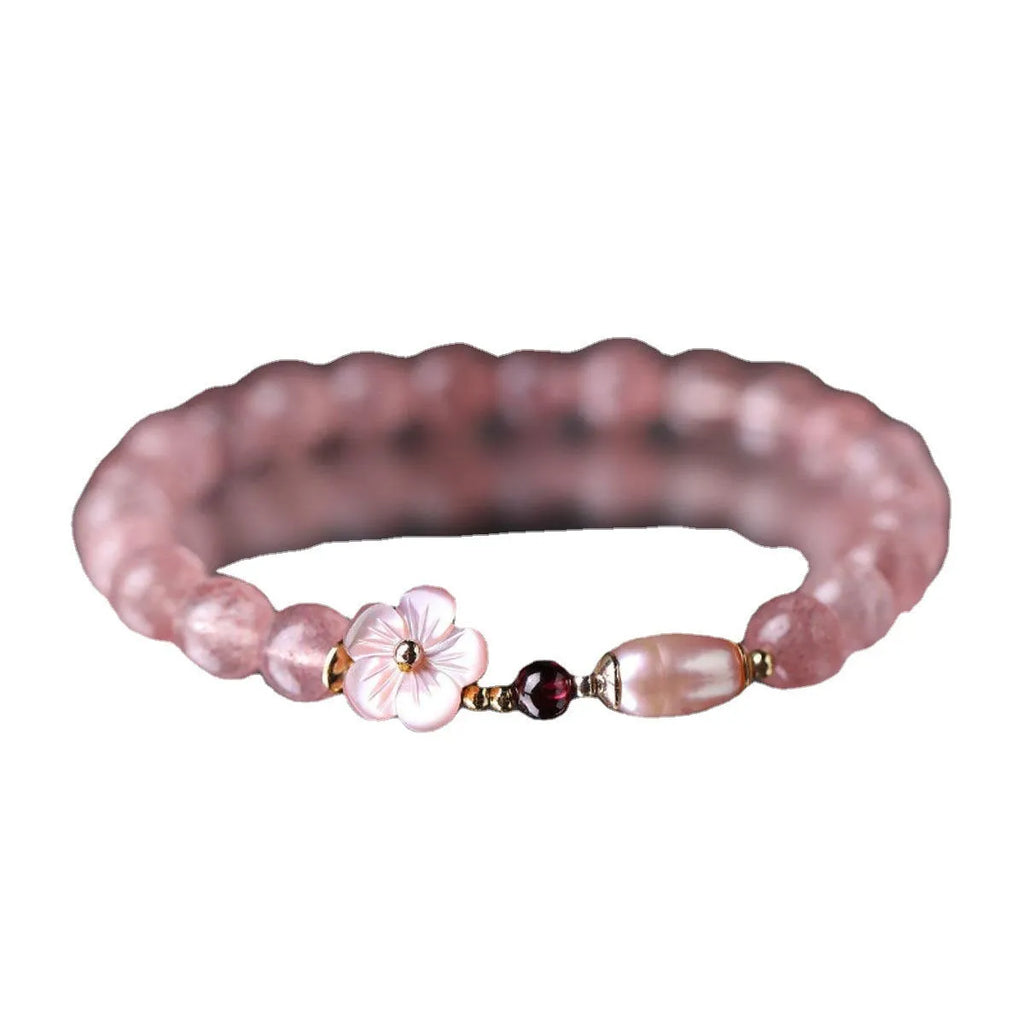 Strawberry quartz peach blossom bracelet with flower design crystal beads for women