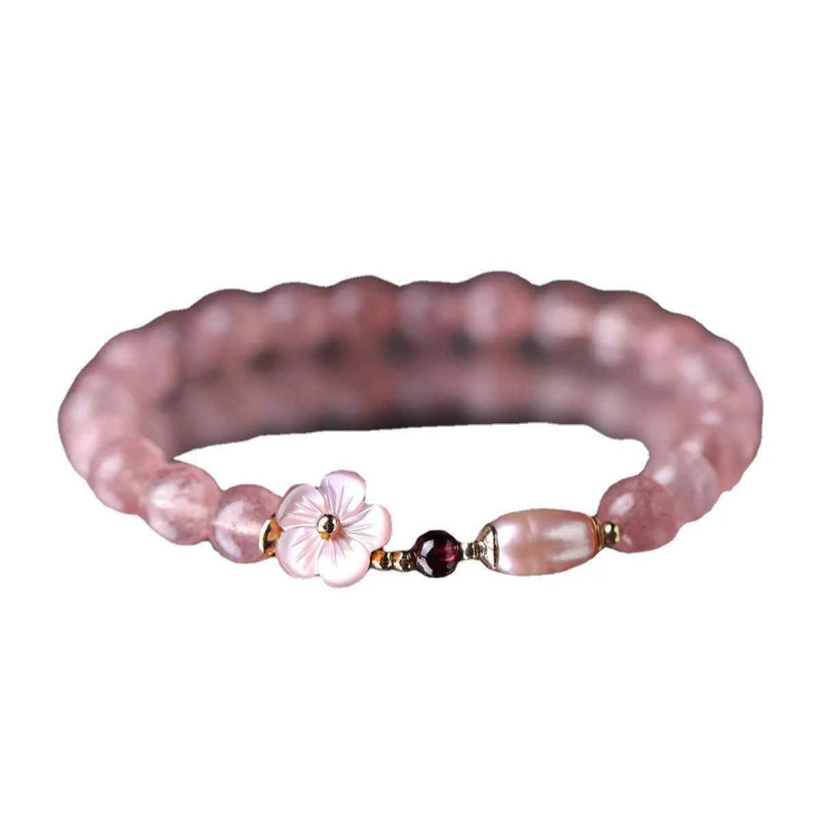Strawberry quartz peach blossom bracelet with flower design crystal beads for women