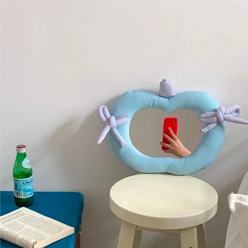 Korean-style decorative mirror with aluminium lens and soft fabric backing