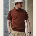 Retro slim fit short-sleeved cotton T-shirt in dark brown colour