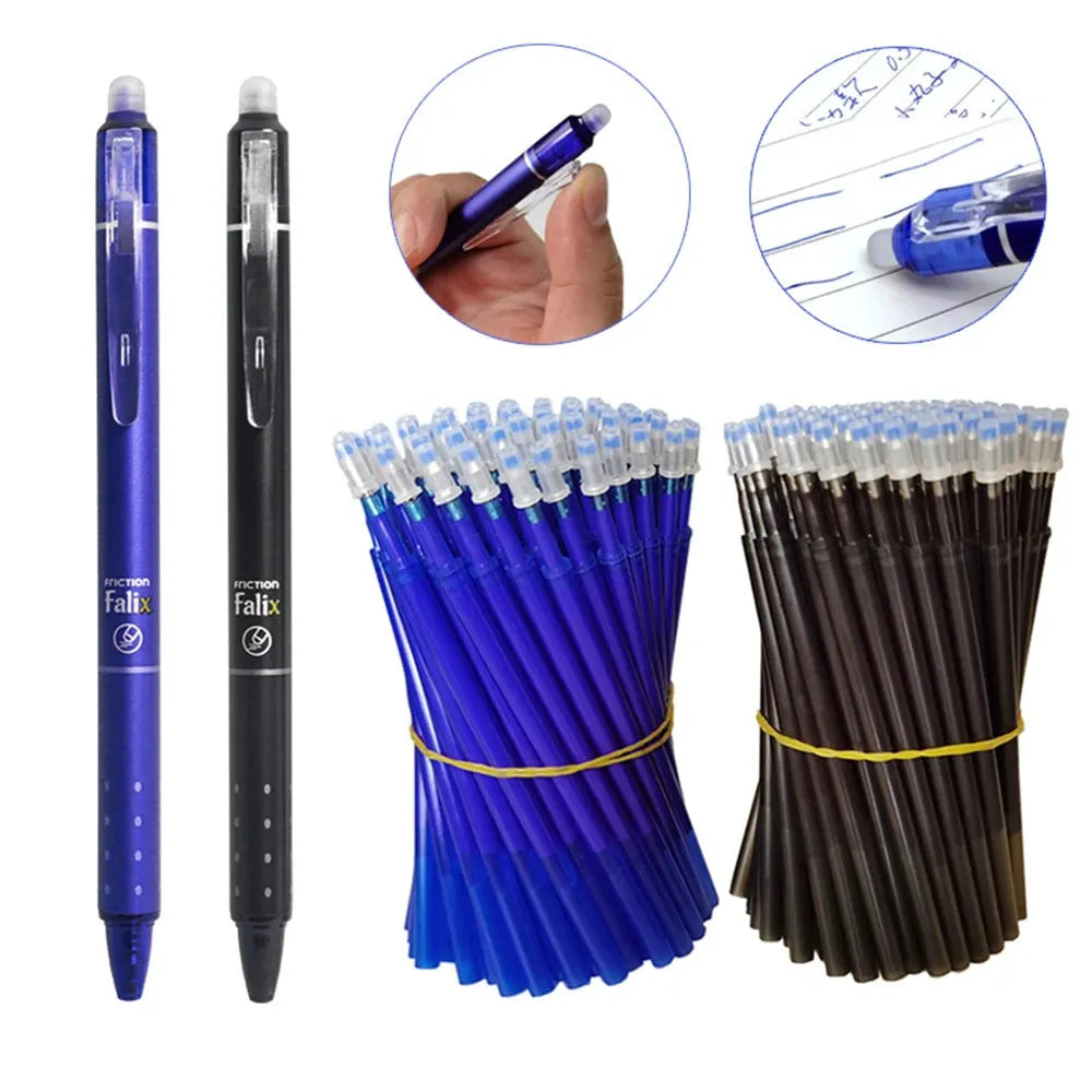 Erasable 0.5mm gel pen with plastic shell and stainless steel nib for school writing