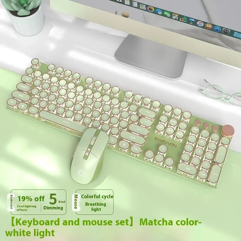 Mechanical gaming keyboard in matcha colour with aluminium alloy frame and white backlighting