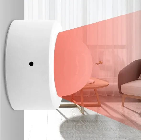 White wireless infrared body sensor with ZigBee 3.0 connectivity for home automation