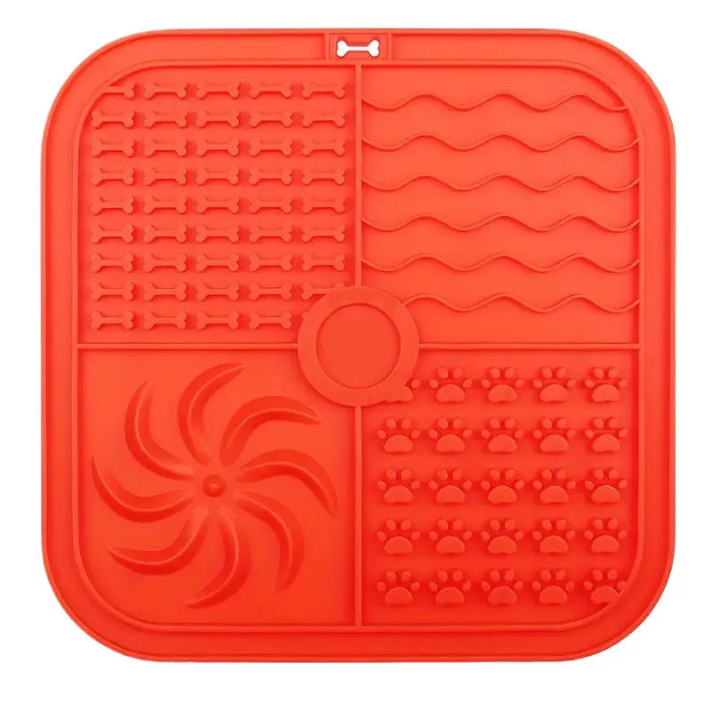Silicone pet slow food mat with bottom suction cups in gray colour on smooth floor