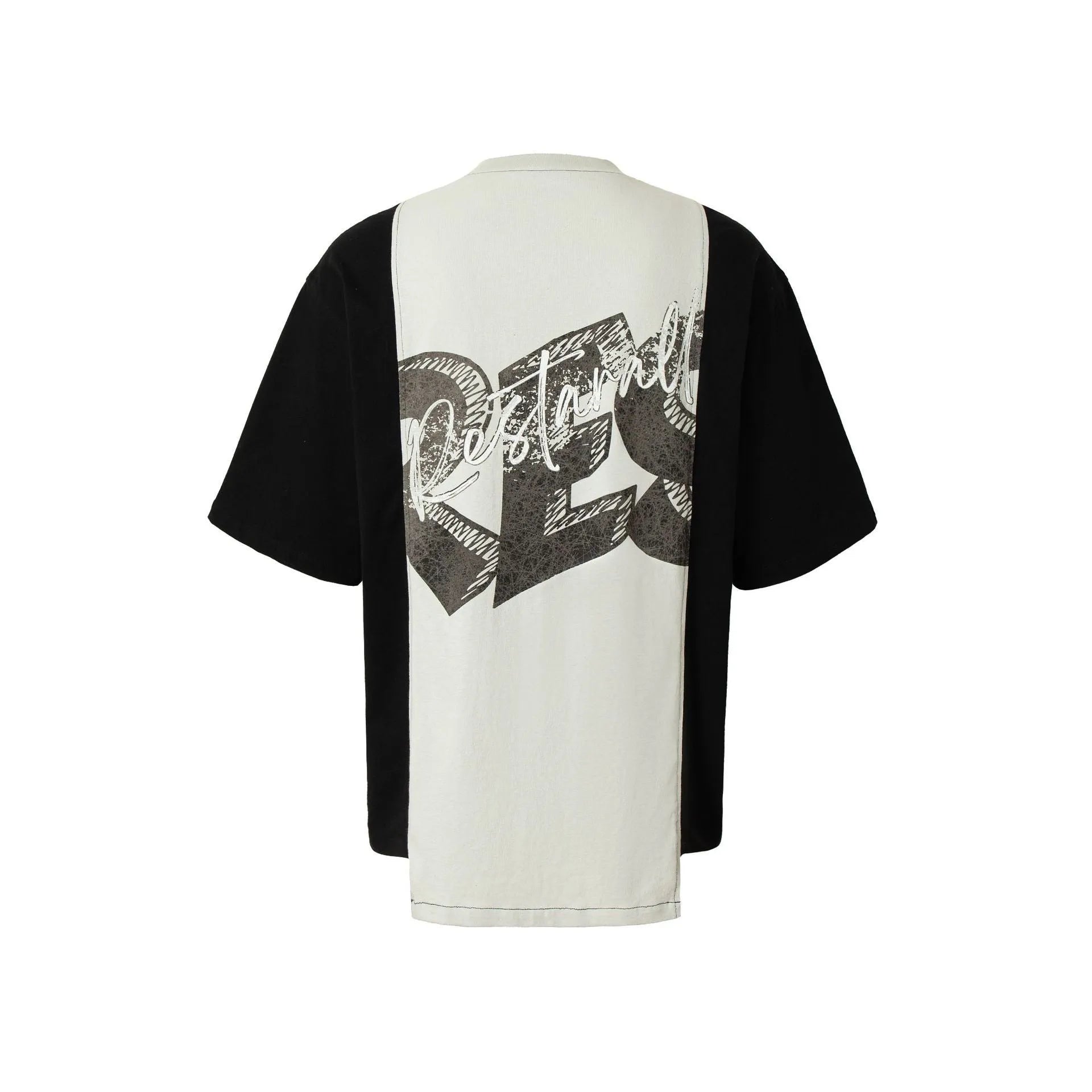 Black and white deconstruction print cotton blend t-shirt with loose streetwear fit