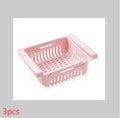 Telescopic plastic refrigerator storage basket in blue colour organising fruits and vegetables in drawer