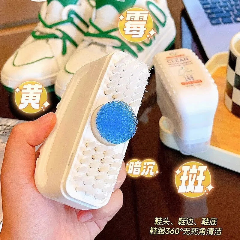 White shoe dry cleaning kit with brush head and detergent bottle for nursing and decontamination
