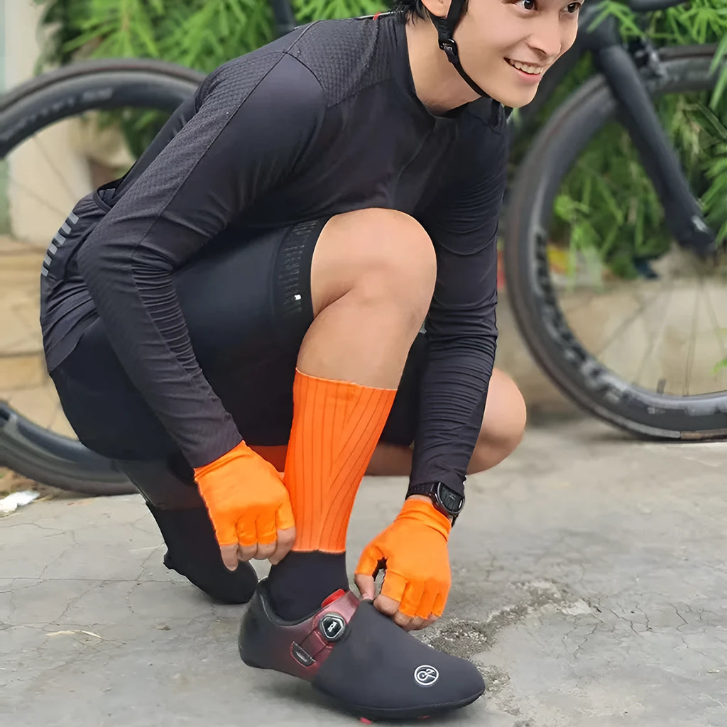 Adult unisex cycling and running socks in orange, black, purple, white, grey, and dark blue colours