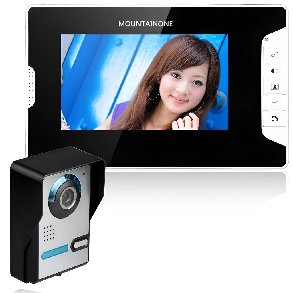 7-inch HD video door phone intercom system with indoor monitor and outdoor waterproof camera.