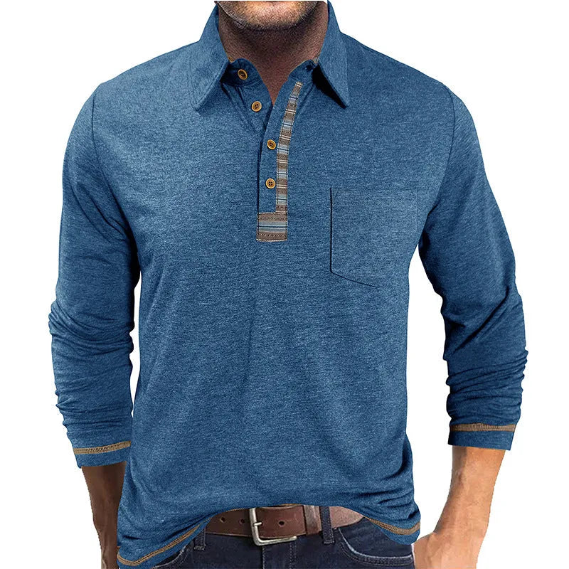 Men's long sleeve button-down collar polo shirt in 210g colour cotton frame fabric, regular fit, seven colours, S-XXXL
