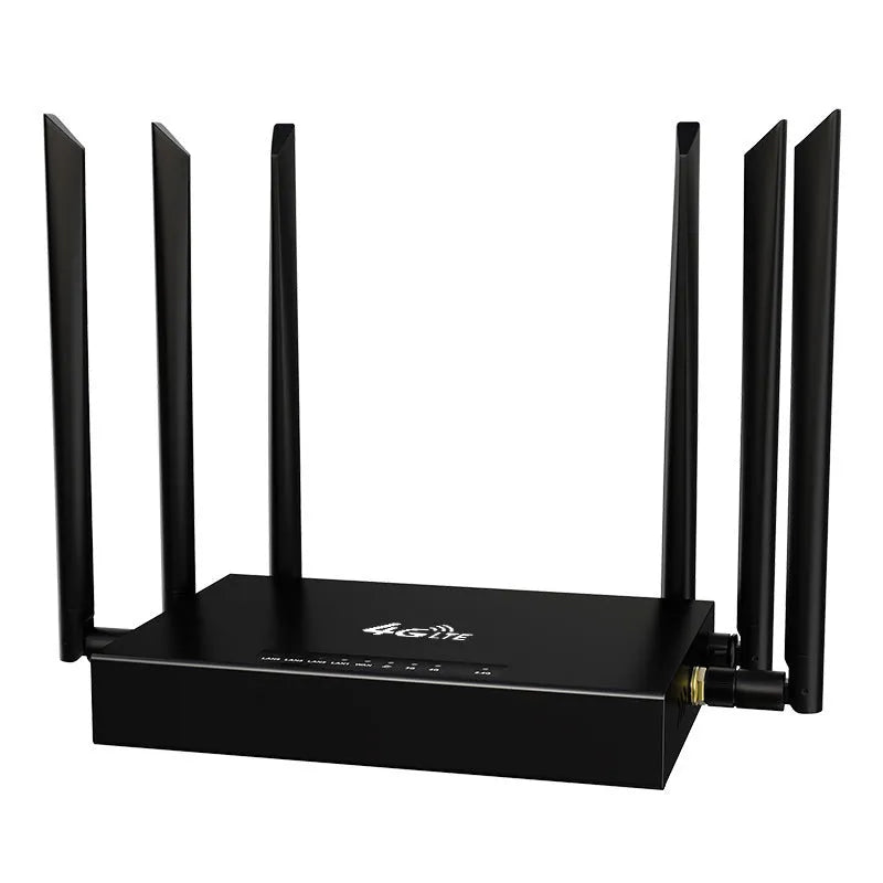 Industrial iron box 4G router with removable sucker antenna measuring 29.5 x 25 cm