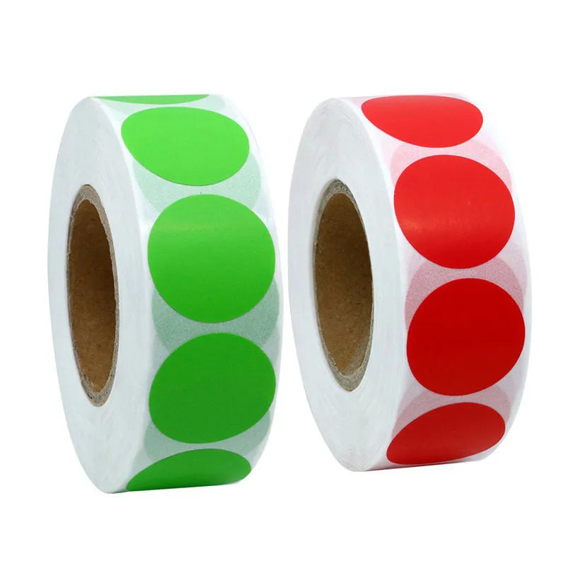 Roll of 500 chroma label colour code point labels, 2.5cm self-adhesive stickers with permanent glue in ten colours