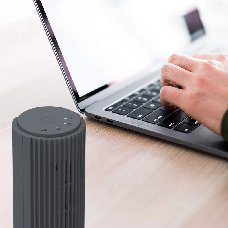 Black mini air purifier with negative ion and active oxygen function, 59x57x163 mm