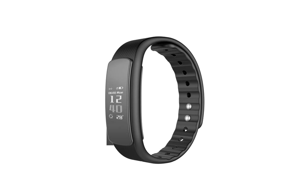 I6 smart sports bracelet with black TPU wristband and 0.96-inch screen displaying fitness data