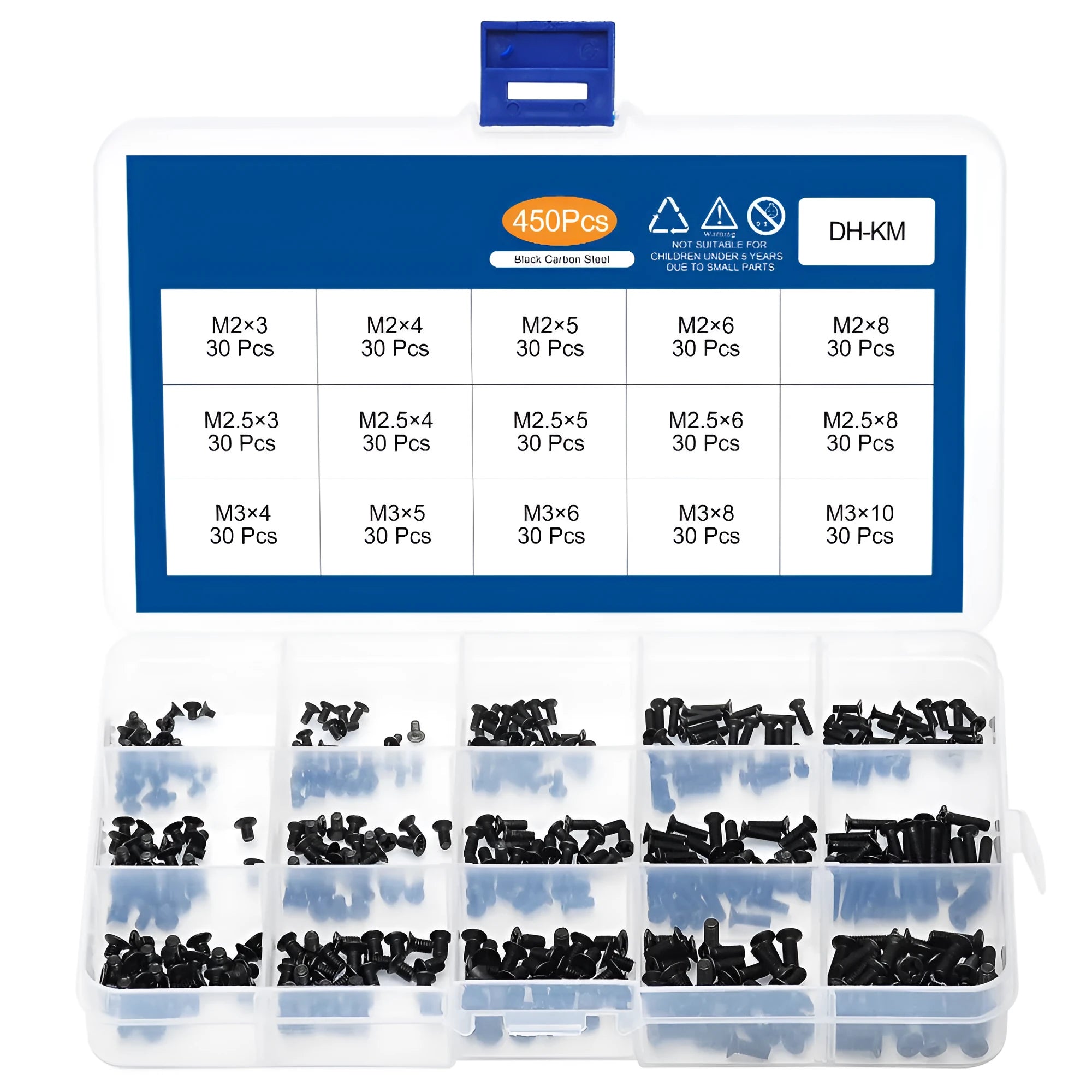 Black flat head machine screws for laptop repair with cross groove and countersunk head