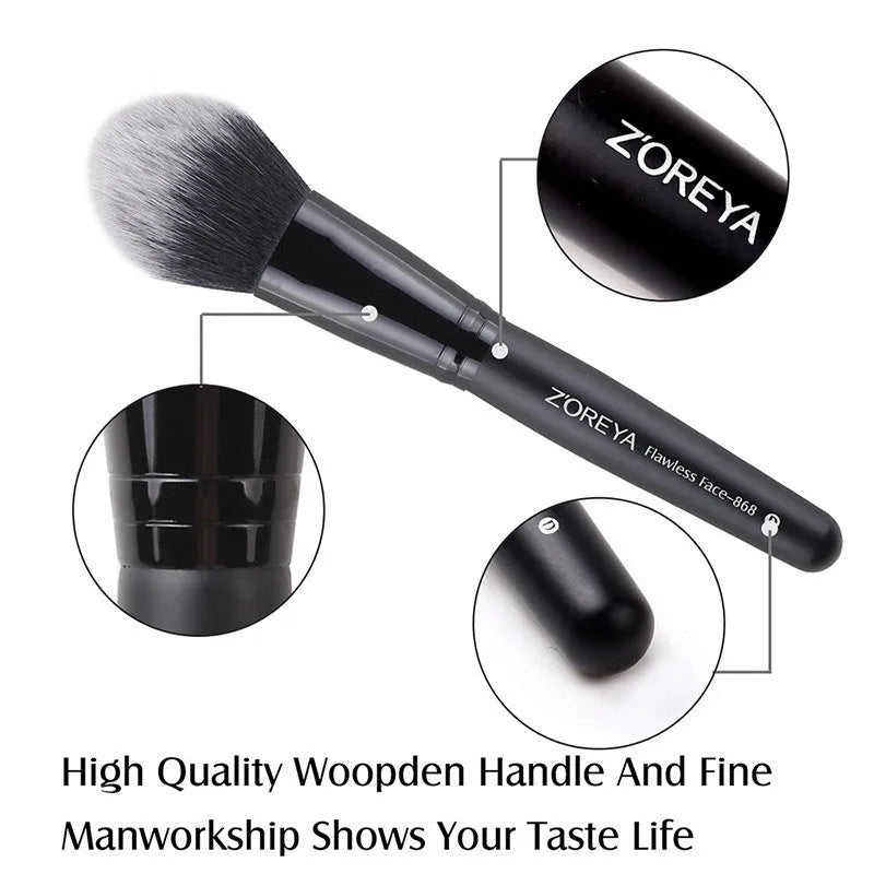 ZOREYA15 15 piece black makeup brush set with synthetic hair and wood handles