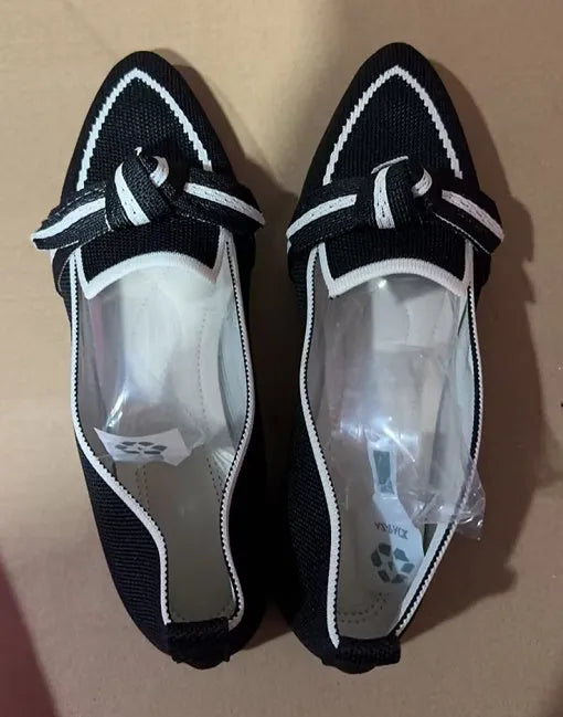 Women's pointed toe bow flat shoes in flyknit, slip-on design, available in five colours and sizes 36-43
