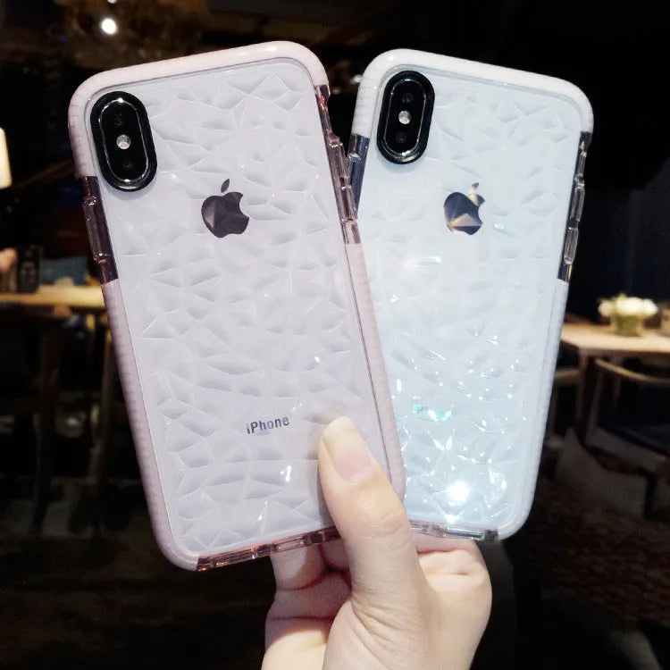 Simple striped TPU iPhone case showing pink, white, and black edge colour options.