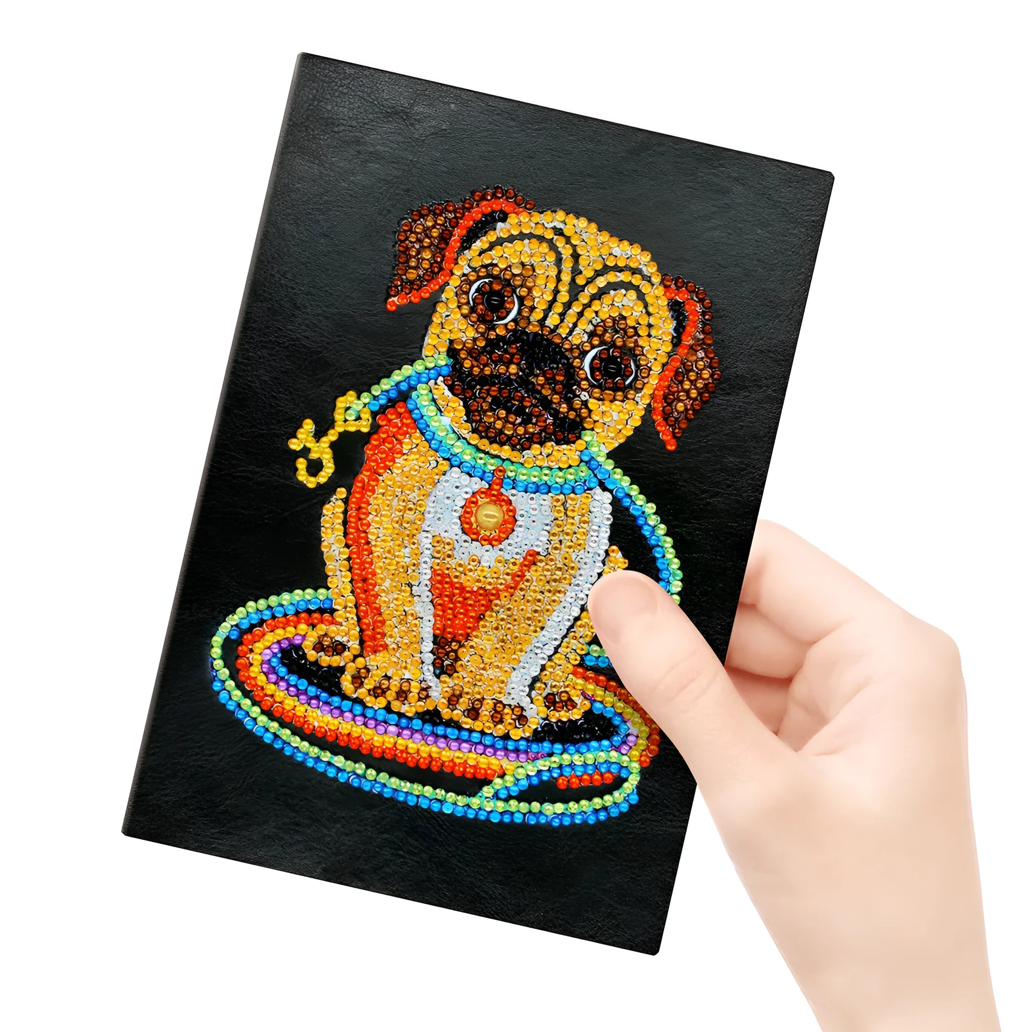 Black A5 diamond painting notebook showing dimensions of 142x207mm with 50 blank pages