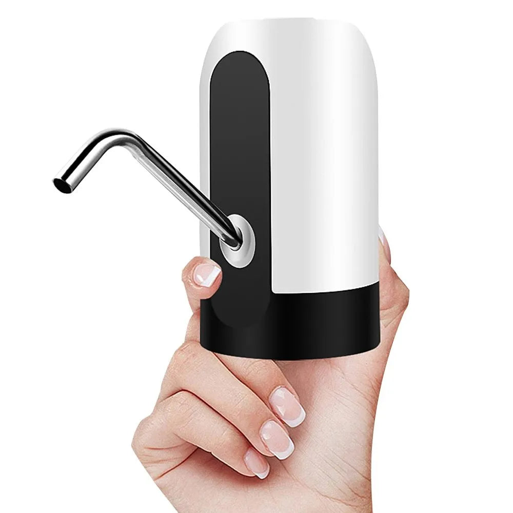 Automatic electric water bottle pump in black or white, USB rechargeable, for 4.5L to 18.9L bottles