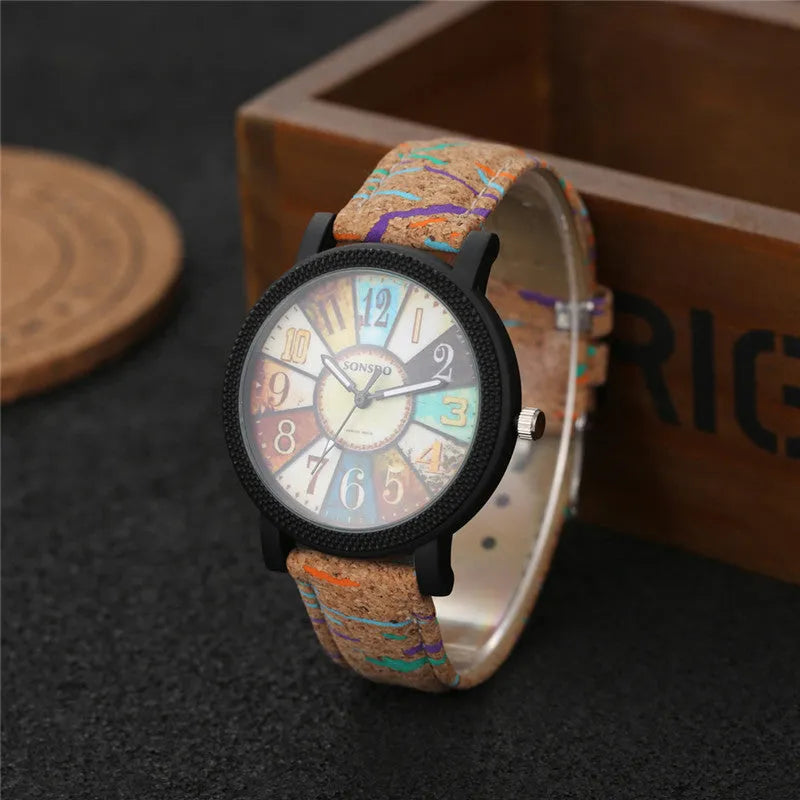 Casual vintage women's watch with brown leather strap and silver 37mm round dial.