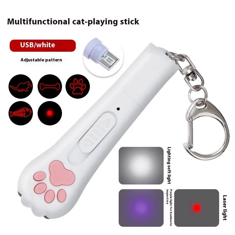 Infrared charging cat teasing stick with laser patterns and LED moonlight lamp in blue colour
