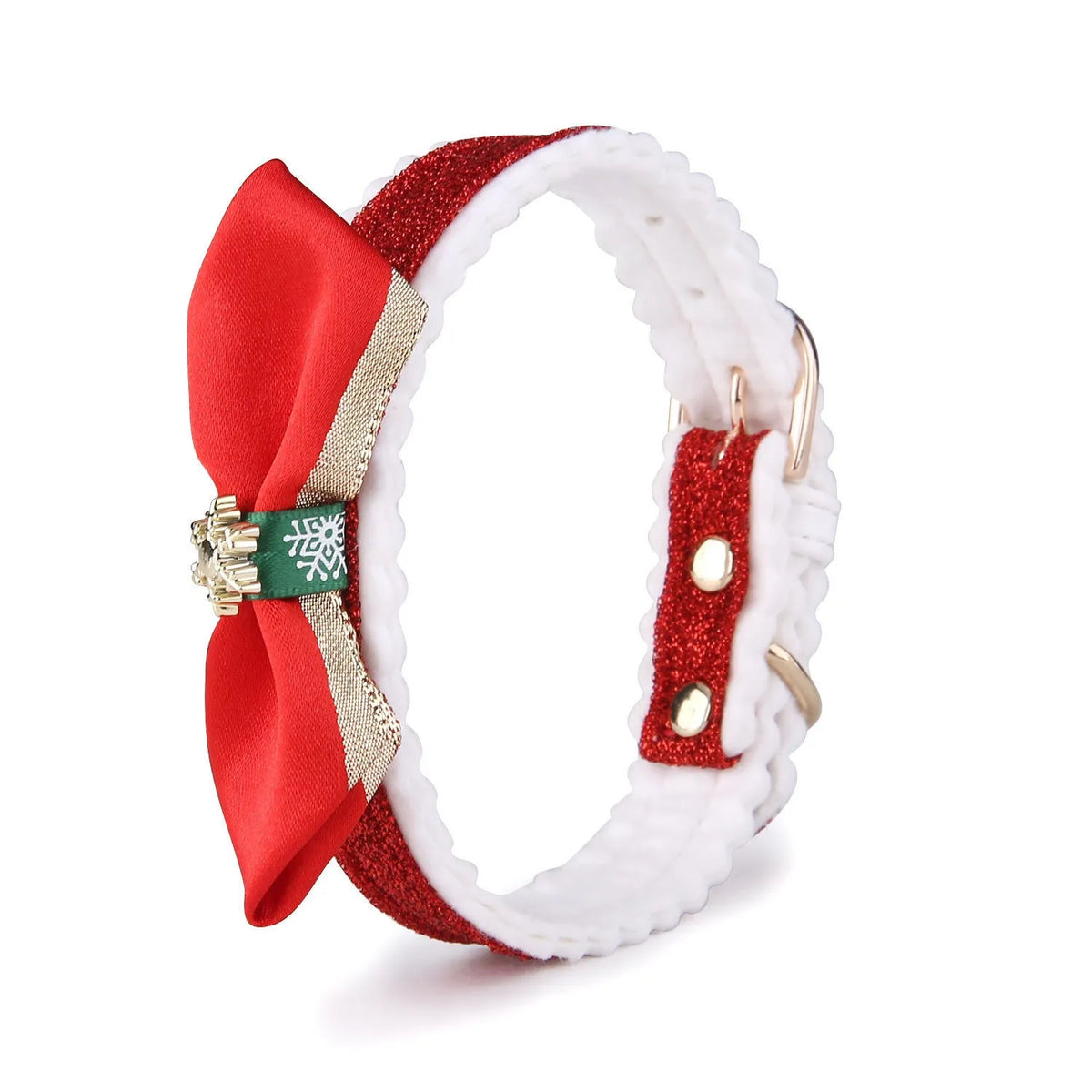 Christmas cat collar in red, green and silver PU with adjustable 25-32cm neck circumference