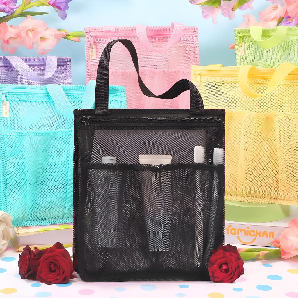 Black and pink swimming gym bag with dry wet separation compartments and mesh pocket