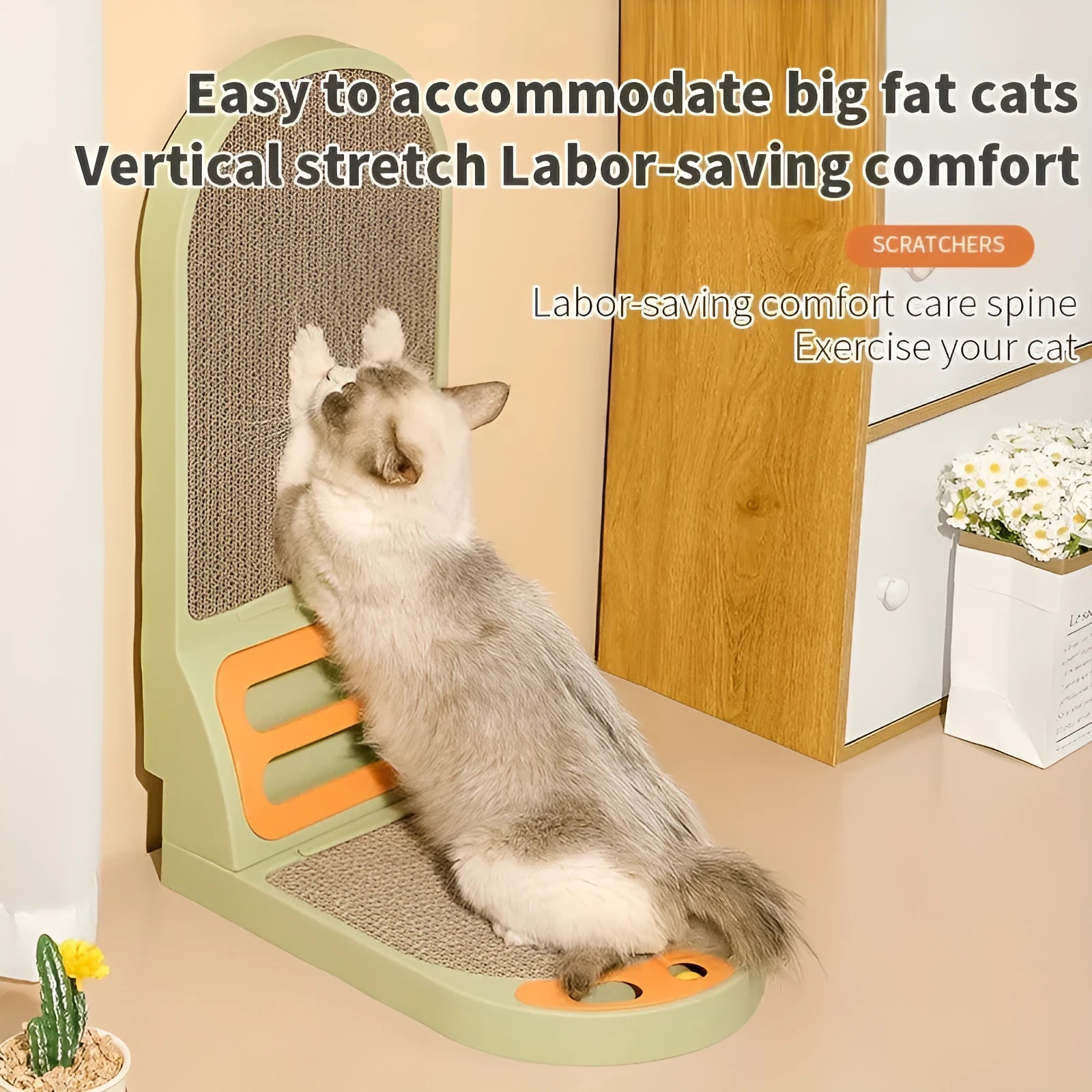 L-shape grey cat scratching board with sisal surface in room corner