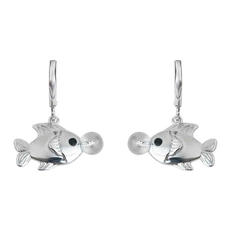 Bubble Fish original design earrings with goldfish animal modelling in electroplated copper construction