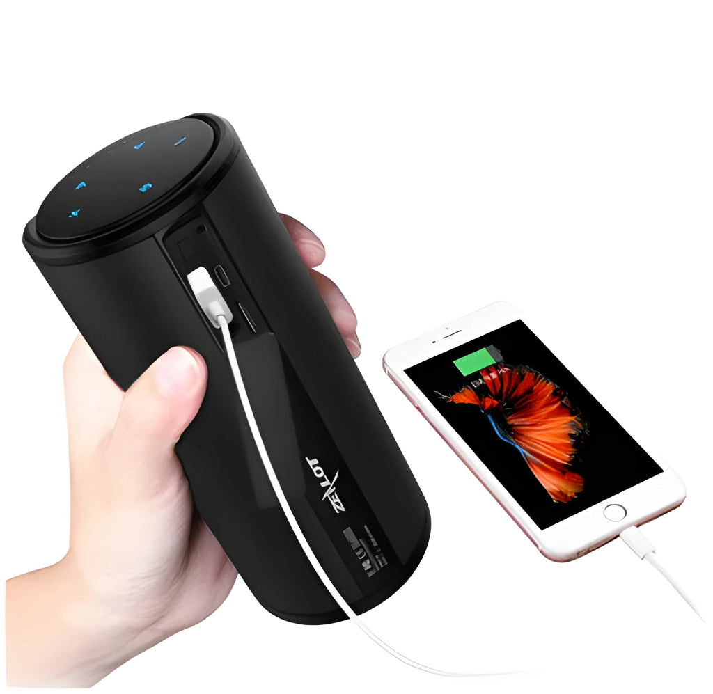 Black Bluetooth speaker with 4000mAh battery showing control buttons