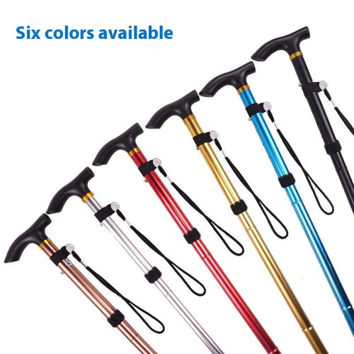 Aluminium folding walking cane with adjustable height and non-slip grip in multiple colour options