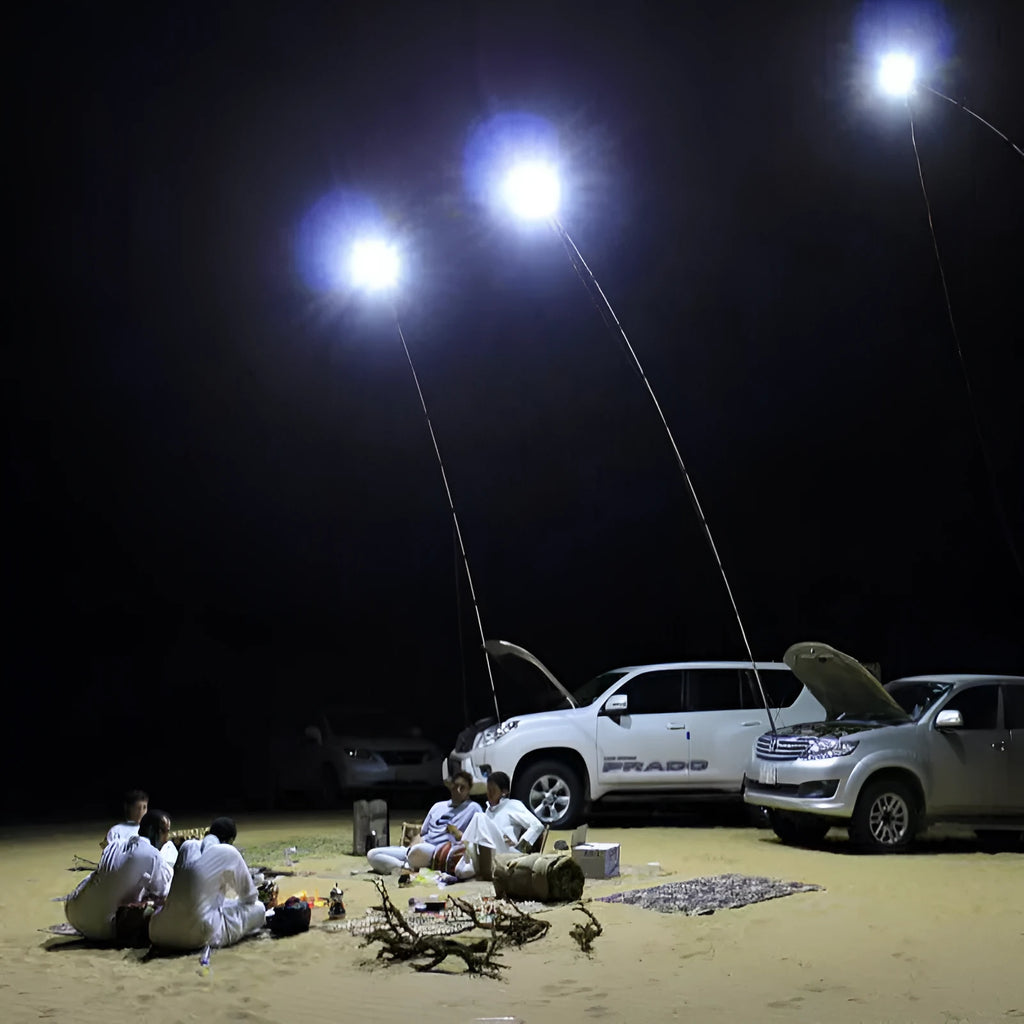 White LED fishing rod light with telescopic pole and remote control for outdoor use