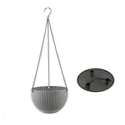 Injection-moulded plastic hanging basket with inner tank, 210mm diameter, 450mm chain