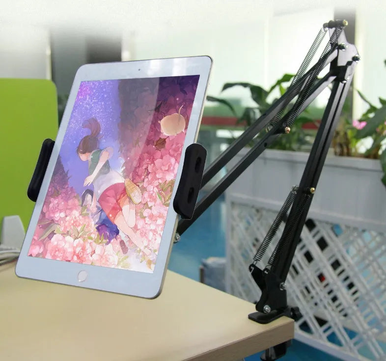 Black adjustable phone and tablet stand measuring 10cm for hands-free device viewing