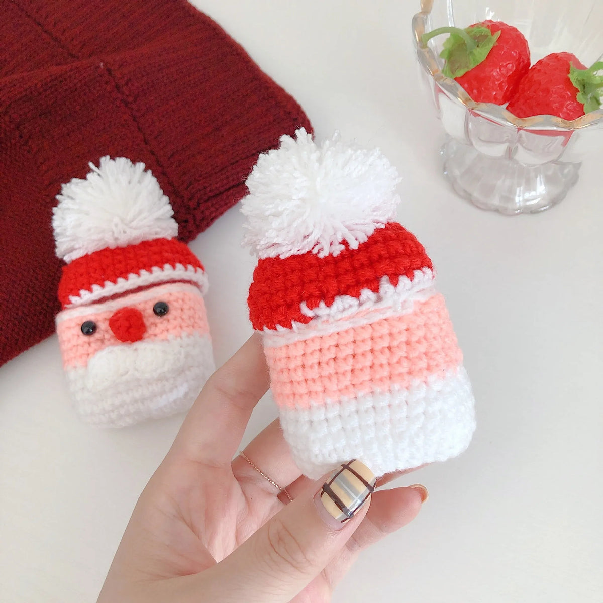 Plush knitted Santa Claus earphone case in photo colour for AirPods 1 and 2, wool cartoon back cover