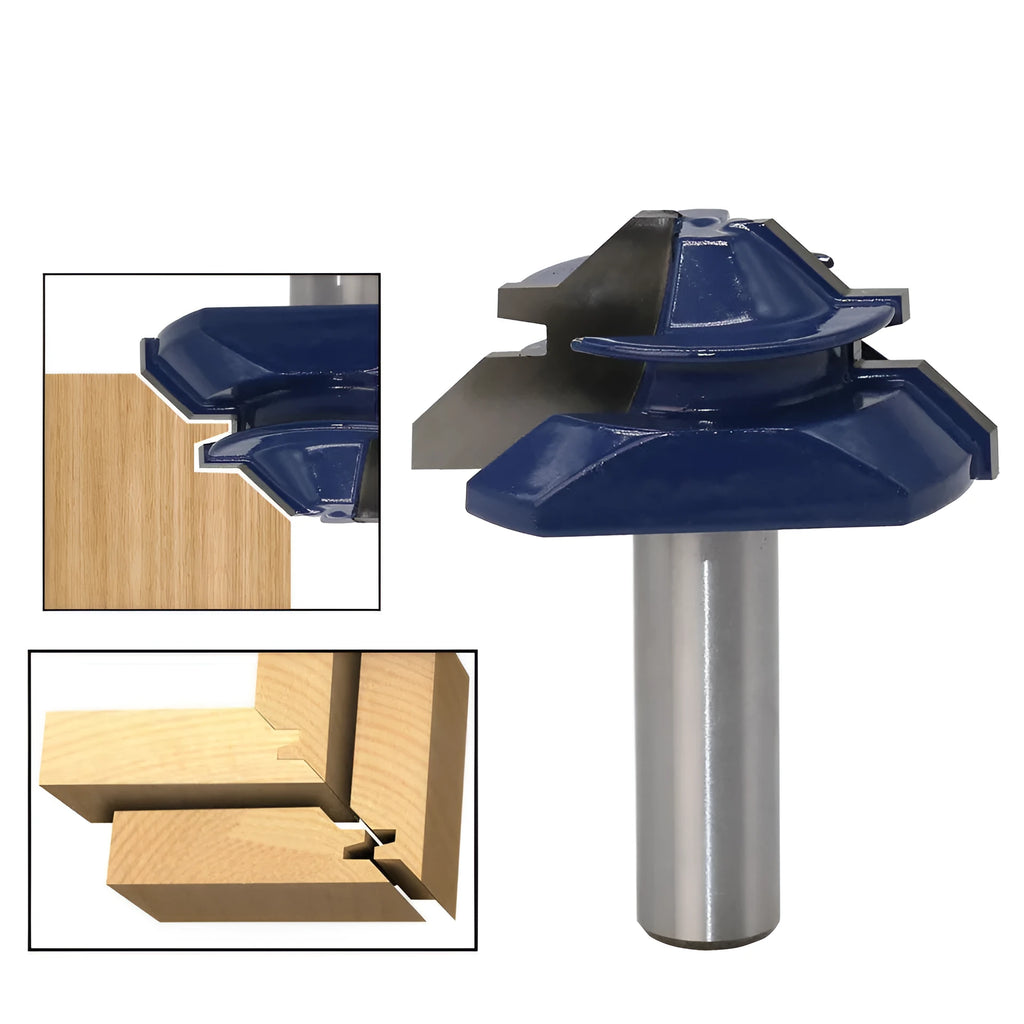 Blue hard alloy wood milling cutter with 45 degree tenon knife for face milling operations.