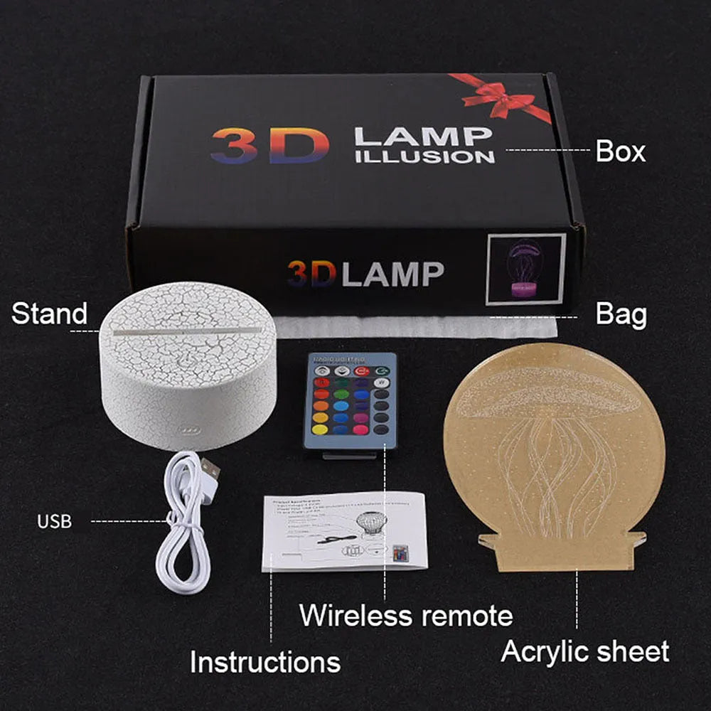 Sports 3D night light with acrylic shade, touch switch, available in Black, Crack, or White 7 colours