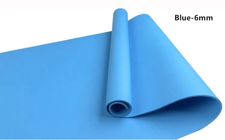 EVA yoga mat in one of six colours showing 4mm or 6mm thickness option on a floor