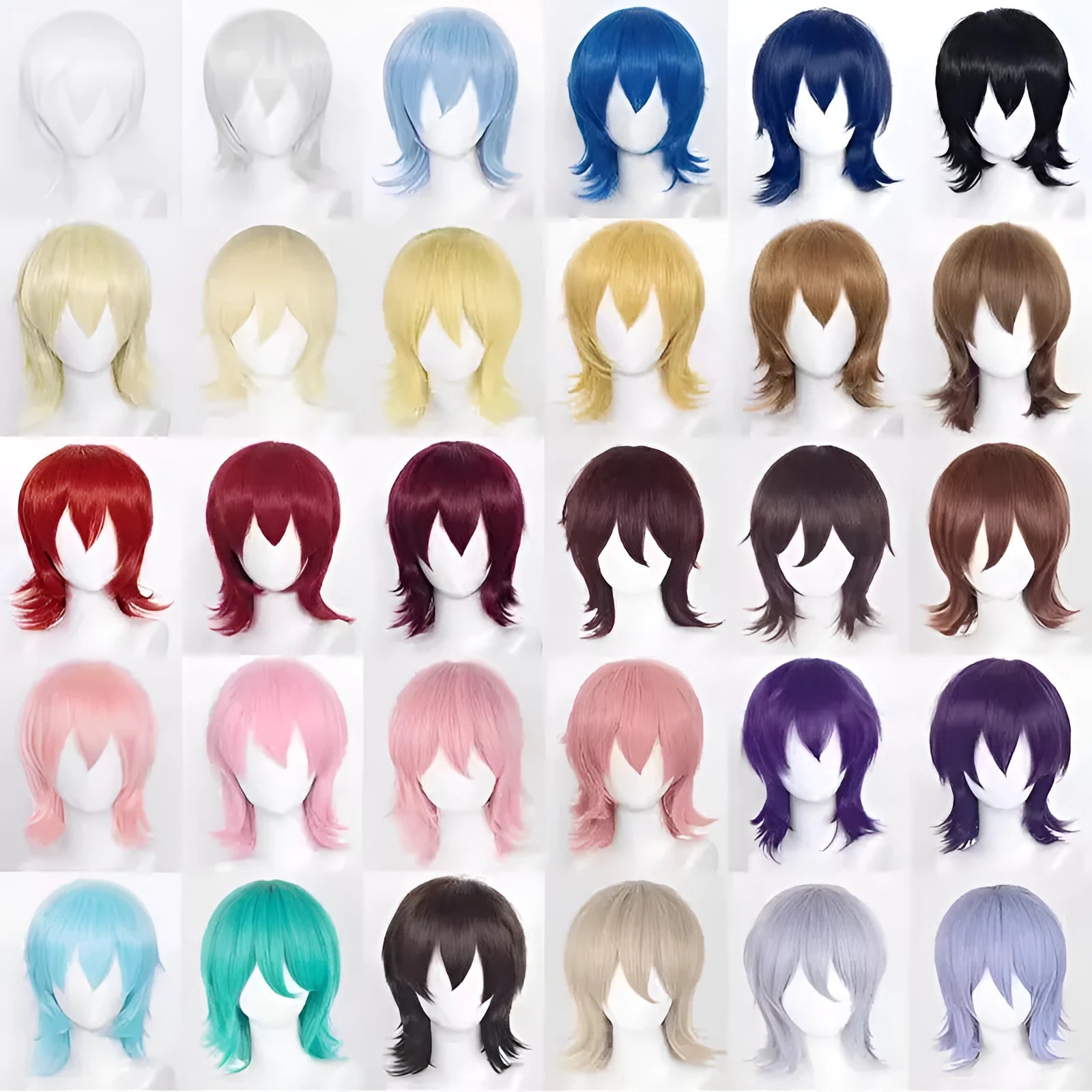 Short black and blue anime-style cosplay wig for men with a lengthened tail.