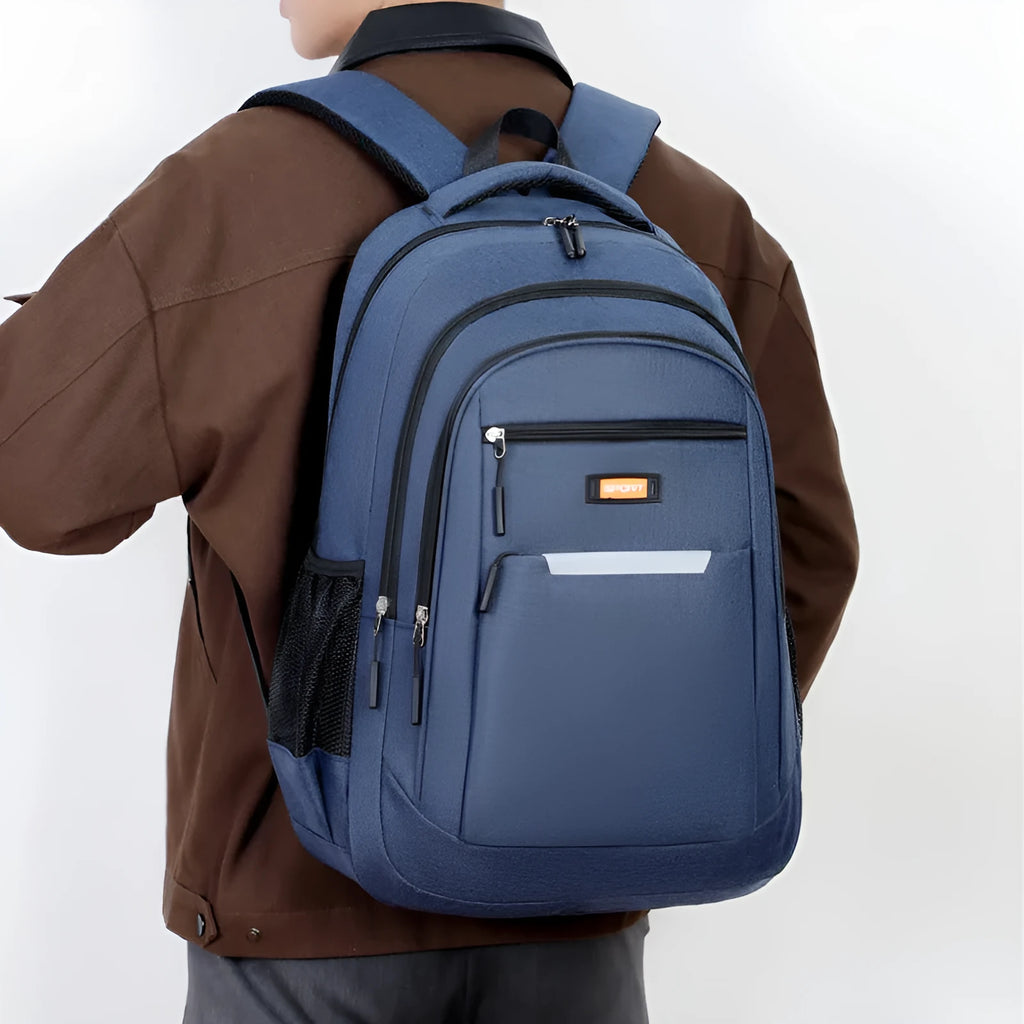 Men's casual Oxford cloth backpack in black, blue, gray, or green colour with breathable polyester lining