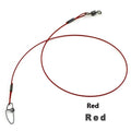 Ten 54cm long steel wire double buckle fishing pins in green, black, and red colours.
