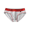 Men's low waist cotton briefs in a two-tone colour on a size guide