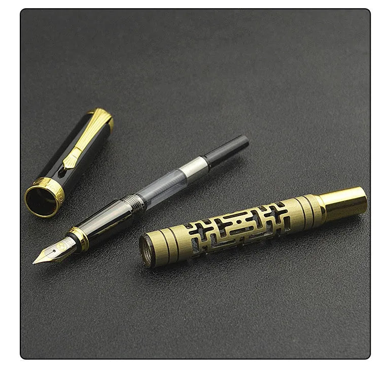 Metal fountain pen with 0.7mm iridium nib in yellow bronze finish rotating ink sucking system