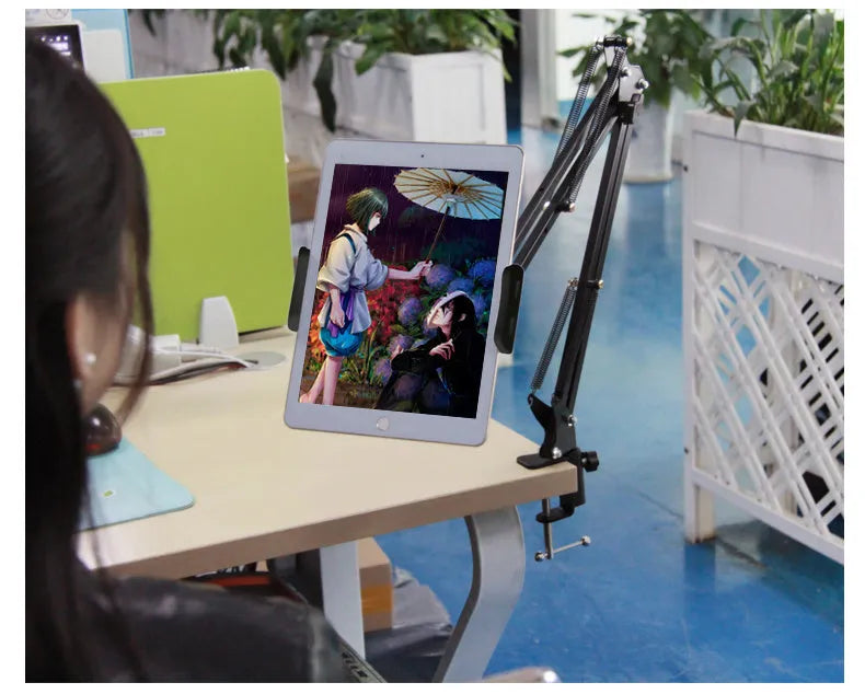 Black adjustable phone and tablet stand measuring 10cm for hands-free device viewing