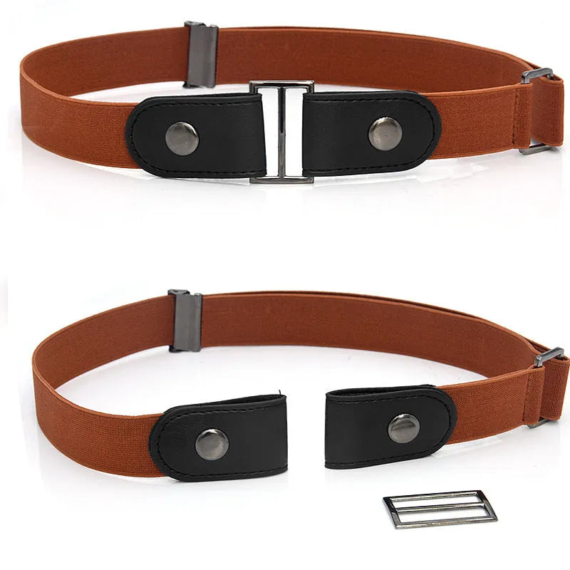 Imitation leather belt with square alloy buckle and car suture stitching on neutral background